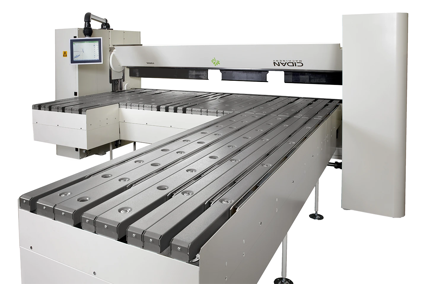 höj och sänkbart anslagsbord med förlängningar till kantvikmaskin forma mot vit bakgrund