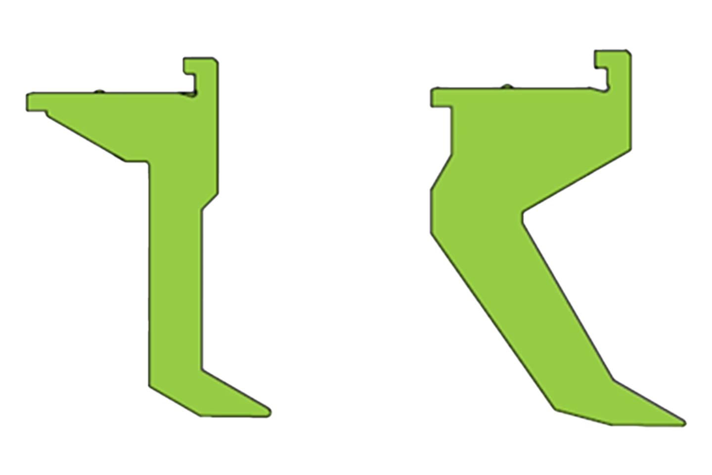 olika former av lådverktyg till forma kantvik mot vit bakgrund