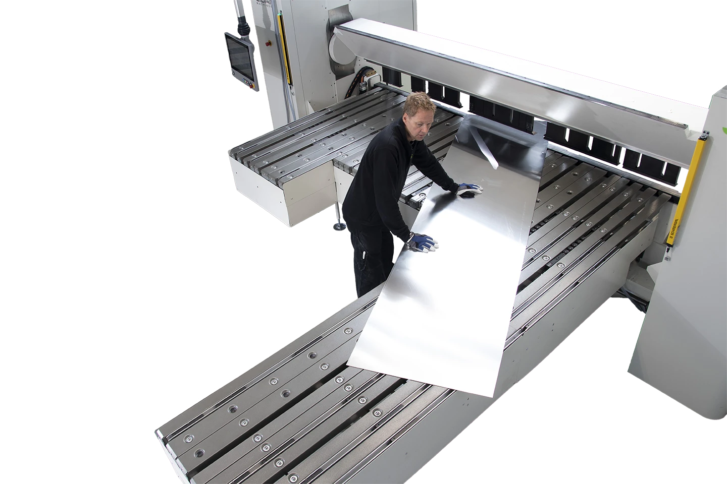 j-format anslag till en kantvikmaskin forma z mot vit bakgrund