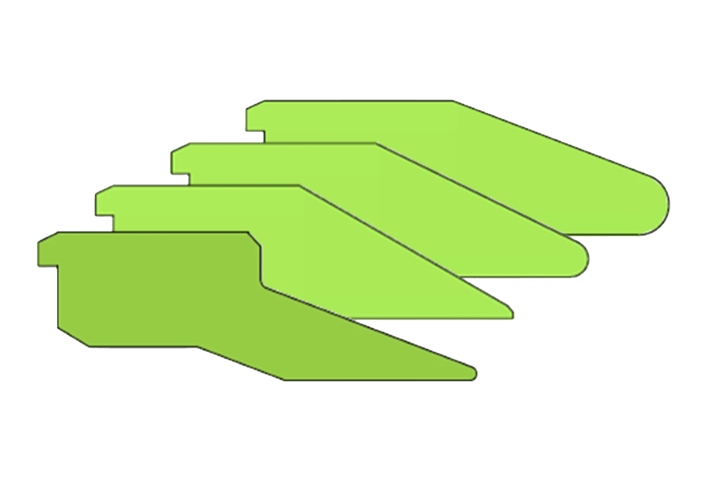 olika profiler på skarpskenor till kantvik forma mot vit bakgrund